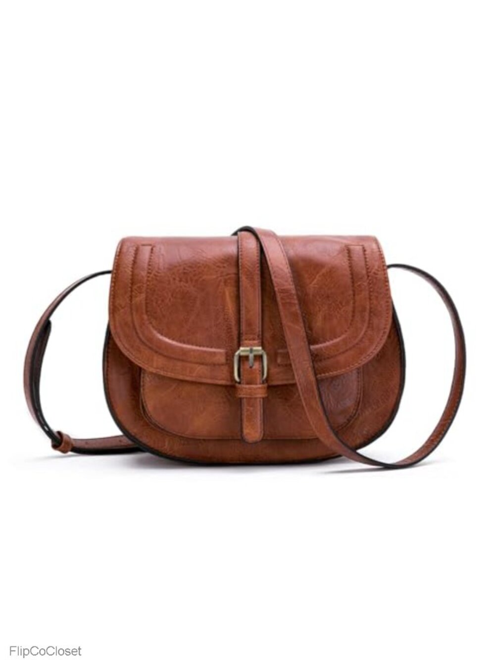 Vegan Leather Saddle Crossbody Bag Small Boho Hands-Free Purse